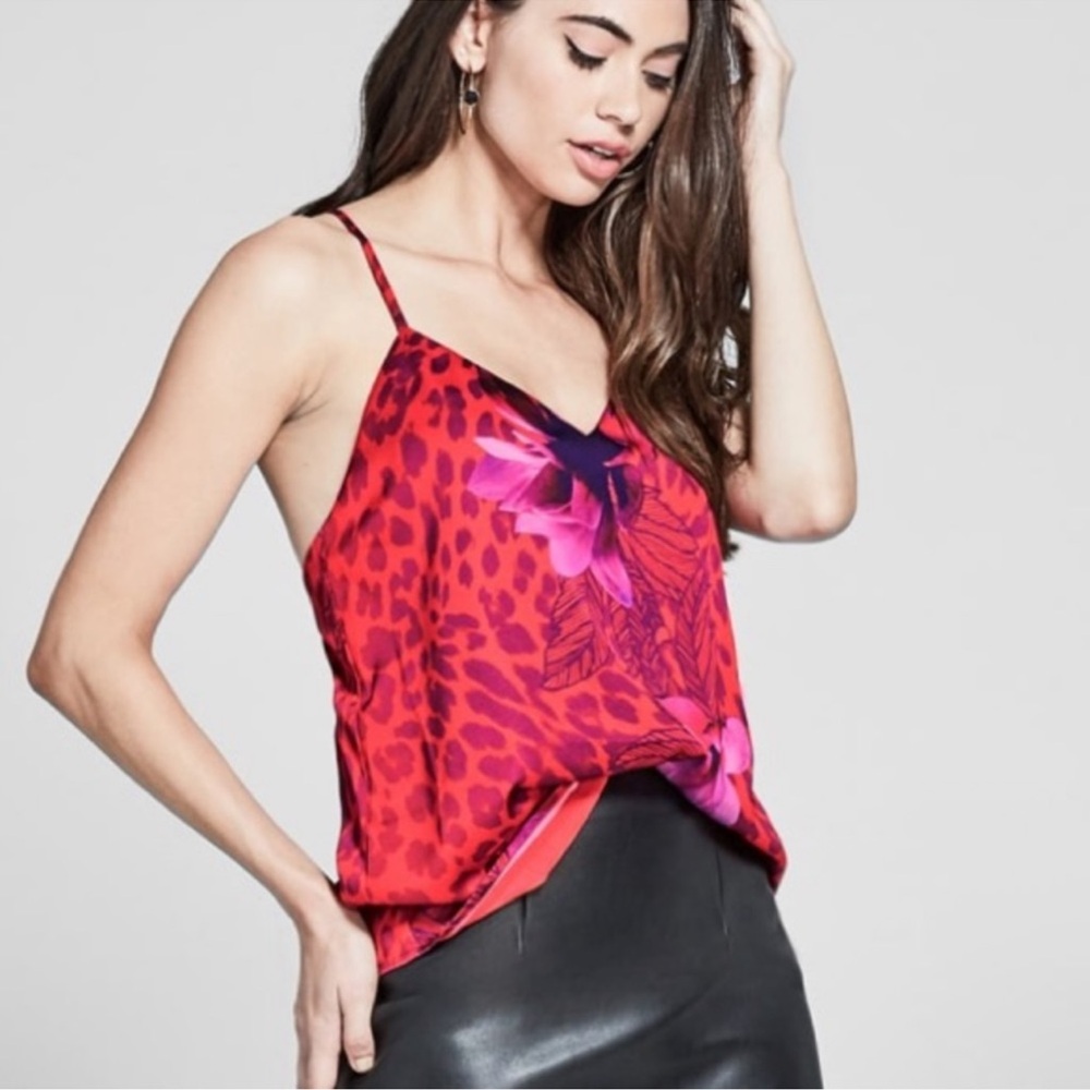 New Guess Marciano Leopard Floral Cami Flowy Tank Top M